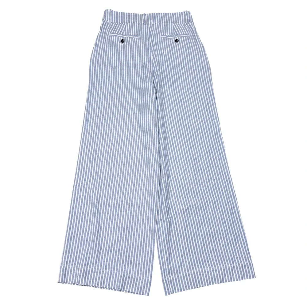 Everlane Wide Leg Pants Women Size 4 Blue White Striped Stretch Linen Flax NEW